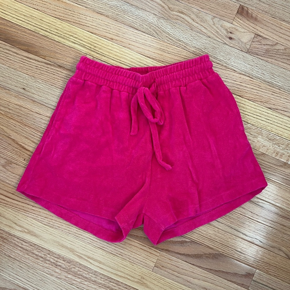 Daily Drills Hot Pink Terry Cloth Drawstring Shorts